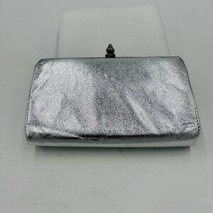 Vintage Evening Handbag Silver Metallic Clutch Purse Wallet Handbag Formal